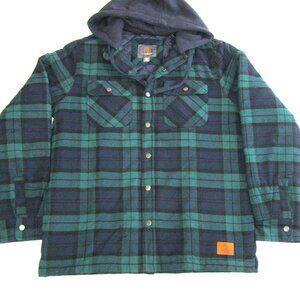 Cloudveil men Quilted Flannel Shirt Jacket w/ hood Snap Closure green S, M, XL
